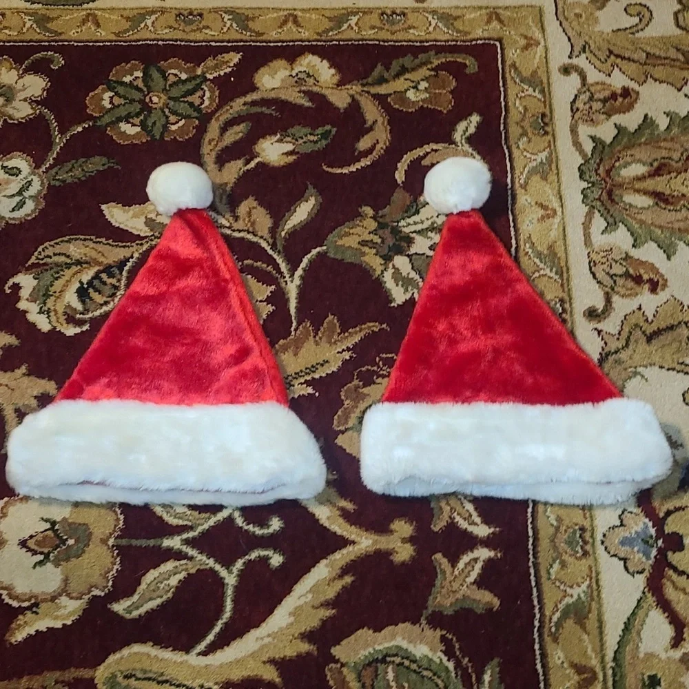 Fantastic Creations Inc. Red White Plush Santa Christmas Hats Set of 2